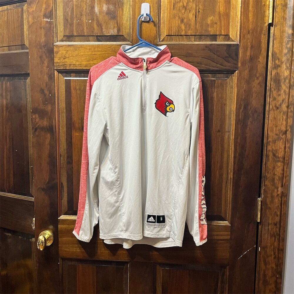 adidas Louisville Cardinals 1/4 Zip Pullover Jacket White/Red Men's S